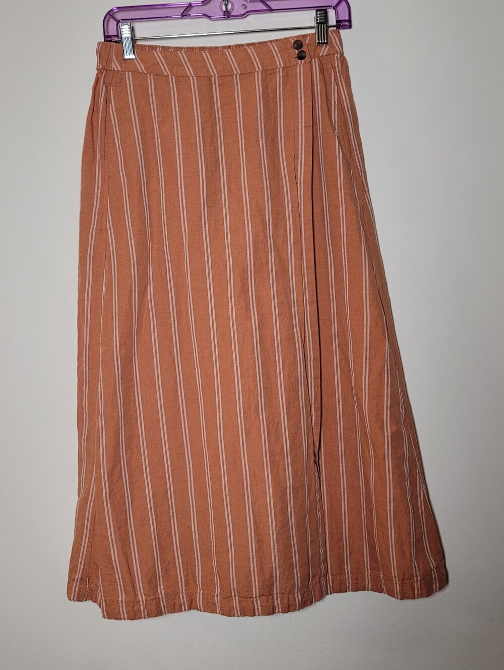 Pact Canopy Wrap Skirt Small Striped Pocket Organic Cotton Linen Blend Minimal